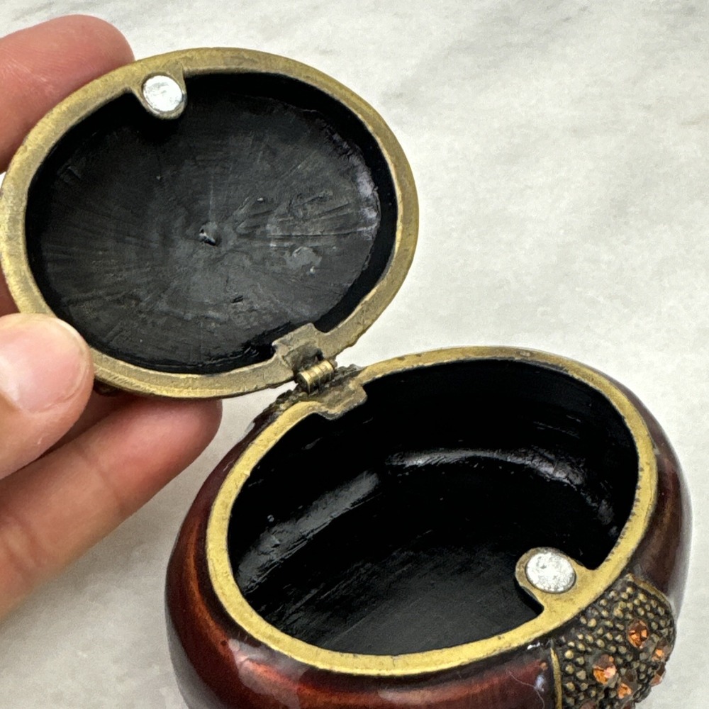 Brown Enamel / Amber Jeweled Bow on Top Trinket Box with Magnetic Closure - Picture 5 of 8